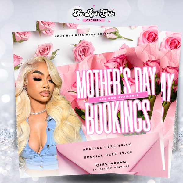 May Booking Flyer, Mothers Day Booking,  Hair Flyer, May Template, Makeup flyer, Nail Flyer, Booking, May 2024 booking, Beauty Flyer