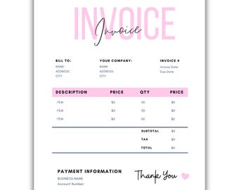 Editable Invoice Template for Small Business | Printable Billing & Receipt Form | Professional Invoice  | Instant Download | Invoice