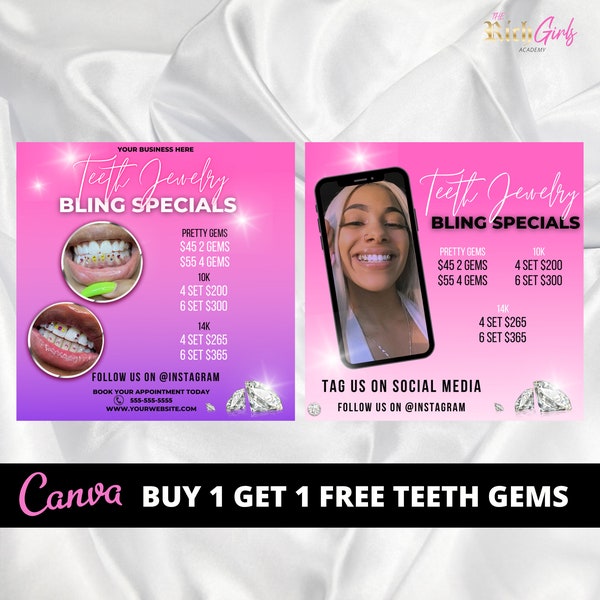 2 Tooth Gems Flyer l Tooth Bling l Teeth Jewelry l Dental Flyer l Tooth Flyer l Bling Flyer l Glam Flyer l Gold Grillz