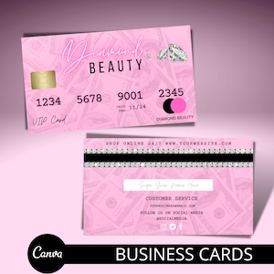 Visitenkarte Vorlage, Visitenkarte im Kreditkartenstil, PVC Karten , Geld Visitenkarte, Canva Vorlage, DIY, Rosa Visitenkarte