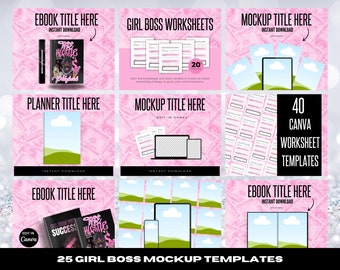 30 Mockup Templates, Girl Boss Mockup, Mockup, Template, Canva Editable Tempalte, Notebook Template, Ebook Template