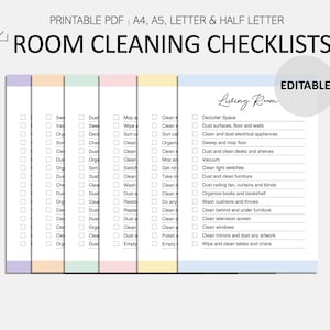 Editable Room Cleaning Checklist - Room Cleaning Printable - Cleaning checklist - PDF - A4 - A5 - LETTER