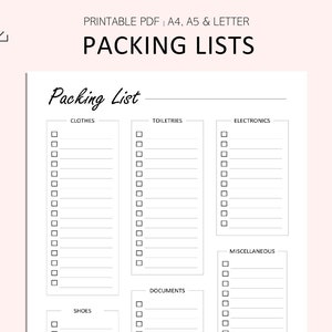 Packing List Packing Checklist Pre-Holiday Checklist Vacation Holiday Checklist PDF A4 A5 LETTER image 1