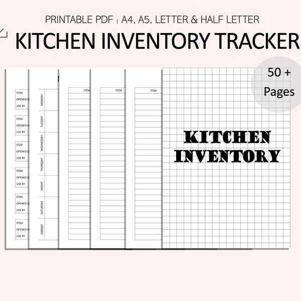Kitchen Inventory Printable Set - Food Tracker - Kitchen Organizer - Food Expiration Tracker - PDF - A4 - A5 - LETTER