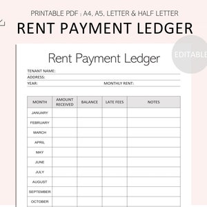Editable Rent Payment Ledger Printable - Tenant Payment Tracker - Rent Payment Log - PDF - A4 - A5 - LETTER
