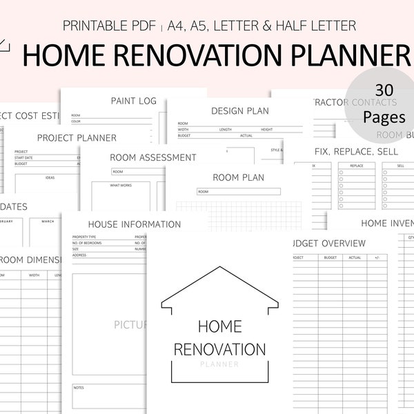 Home Renovation Planner - Home Improvement Printables - Home Project Planner - DIY Project Planner - PDF