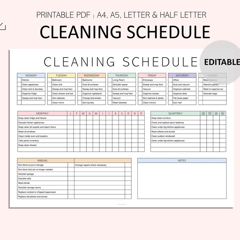 Cleaning Schedule Etsy