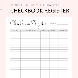 Checkbook Register Printable - Check Register Pages - Transaction Register - Planner Inserts - PDF - A4 - A5 - Letter - Half Letter