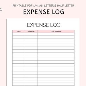 Registro de gastos imprimible - Rastreador de gastos - Hoja de gastos - Registro de compras - Finanzas personales imprimible - PDF - A4 - A5 - Carta - Media carta