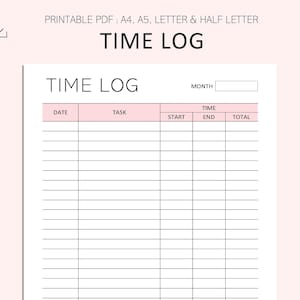 Tijdlogboek afdrukbaar - Taaktracker - Urenstaat afdrukbaar - Projecttijdlogboek - Taaktijdlogboek - Tijdtracker - PDF - A4 - A5 - BRIEF