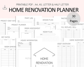 Home Renovation Planner - Home Improvement Printables - Home Project Planner - DIY Project Planner - PDF