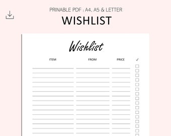 Wishlist Printable - Wishlist Tracker - Wishlist Planner - Shop List - To Buy List - PDF - A4 - A5 - LETTER