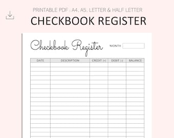 Checkbook Register Printable - Check Register Pages - Transaction Register - Planner Inserts - PDF - A4 - A5 - Letter - Half Letter