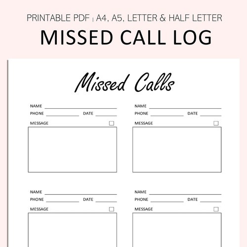 Missed Calls Log Printable Missed Calls Tracker Printable Etsy Singapore