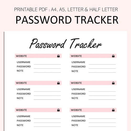 Password Tracker Password Manager Login Detail Recorder | Etsy UK