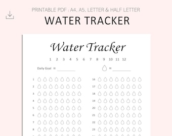 Water Intake Tracker Water Tracker Printable Minimal Water - Etsy
