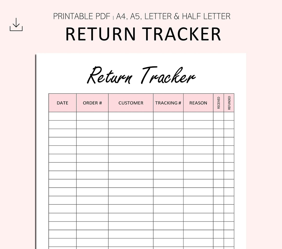 Return Tracker Printable Refund Tracker Store Sale Log Etsy