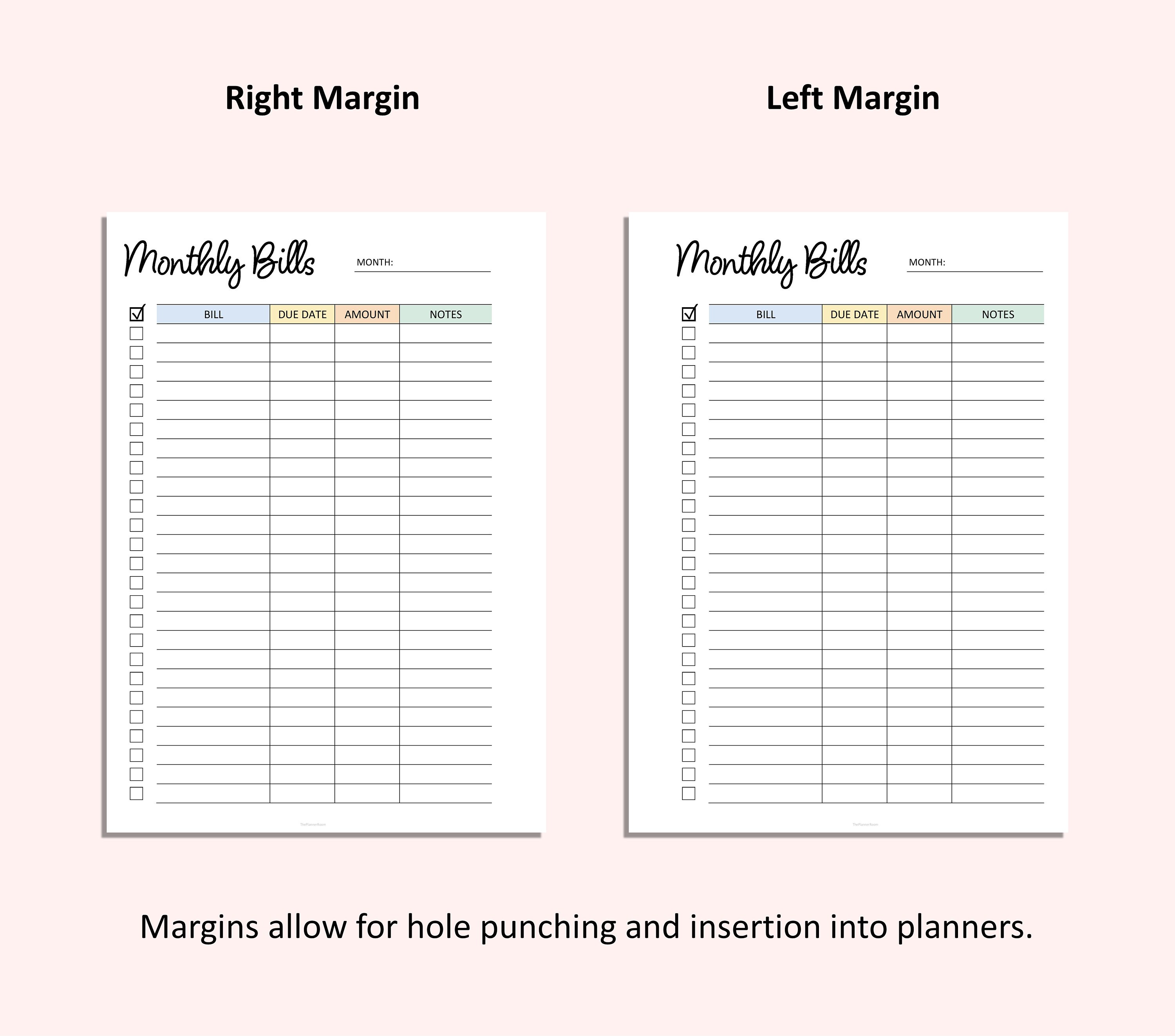 Monthly Bill Tracker Printable -editable Payment Tracker - Bill Log ...