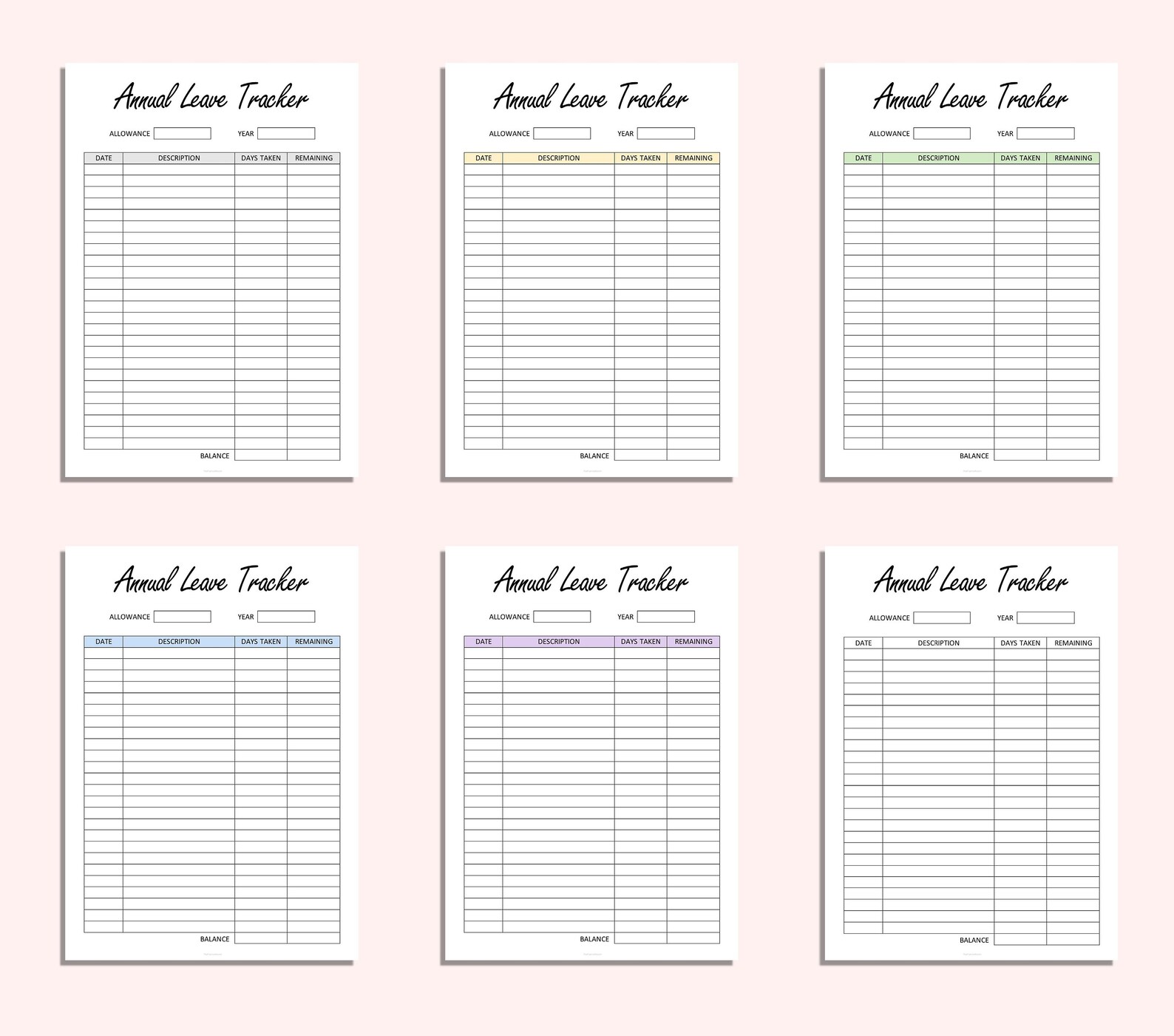 Annual Leave Tracker Printable Annual leave tracker printable