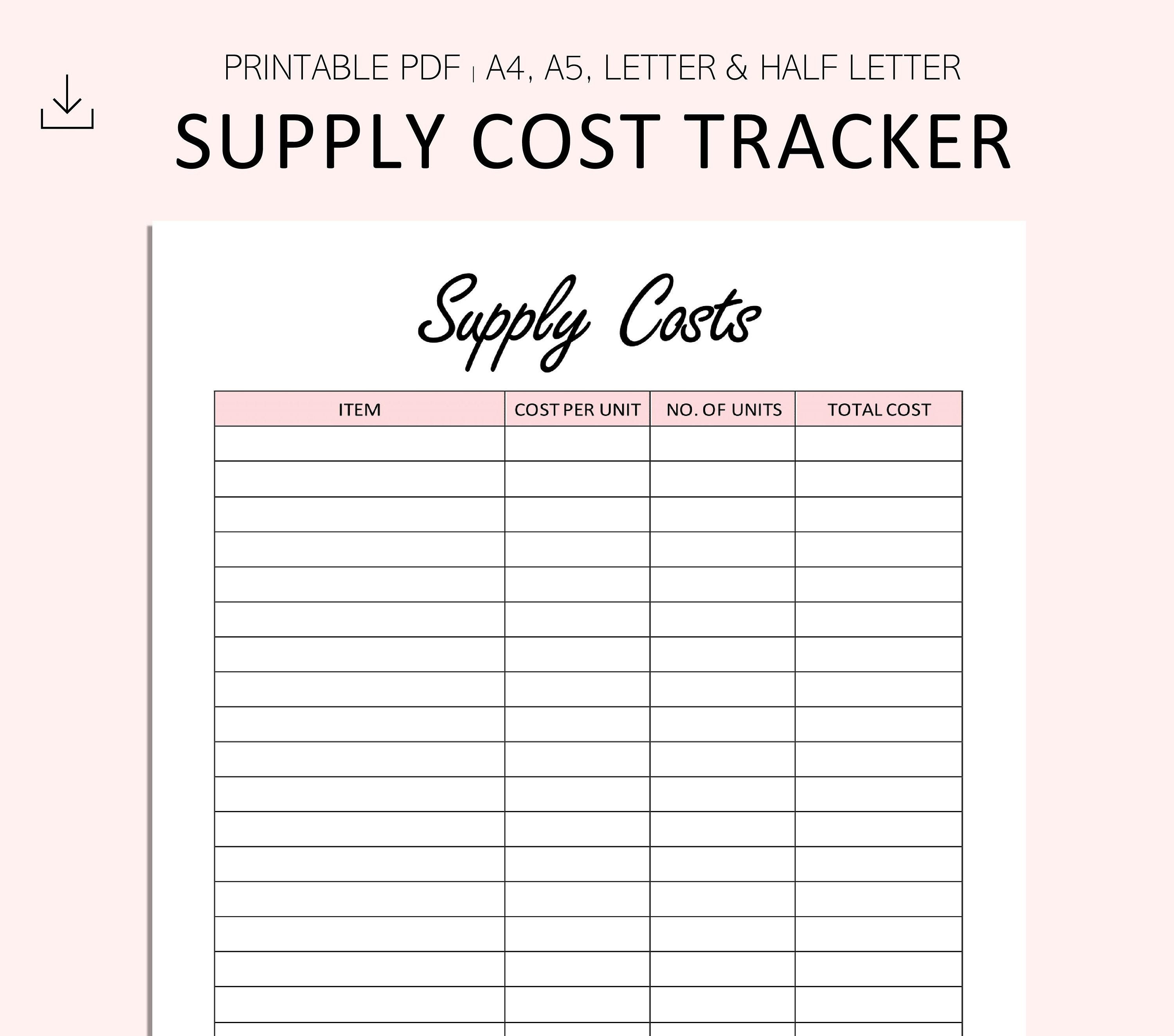 Business Supply Cost Tracker Printable Small Business Etsy