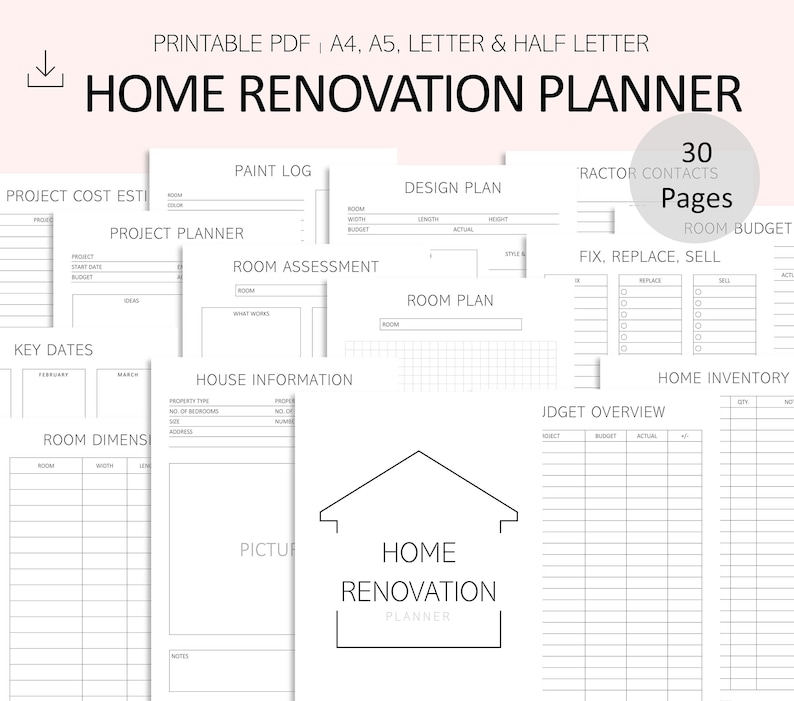 Home Renovation Planner - Home Improvement Printables - Home Project ...