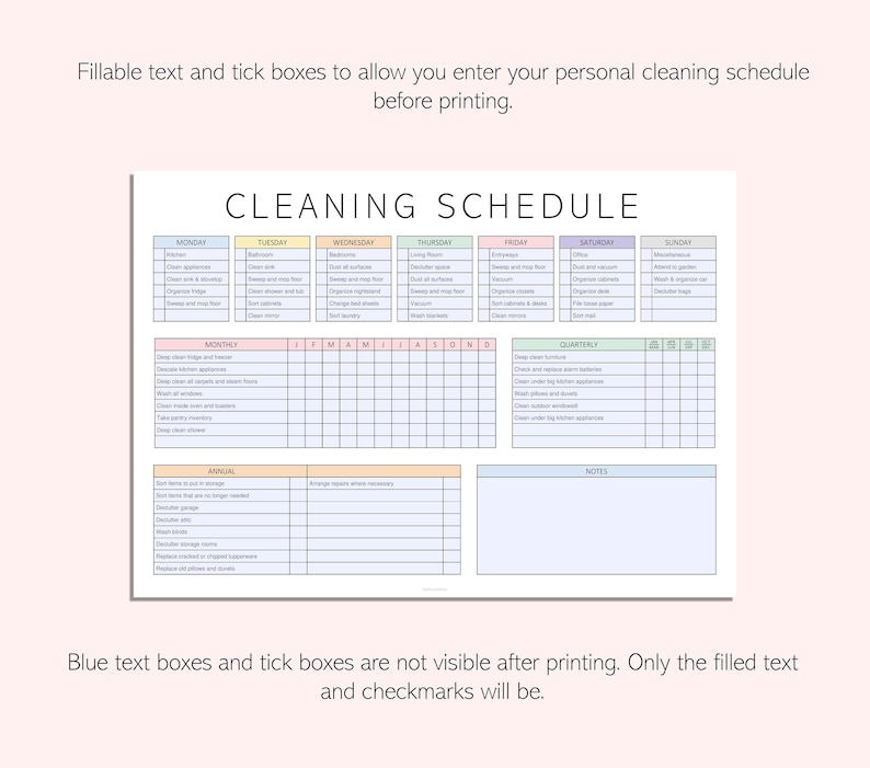 Editable Cleaning Schedule ADHD Cleaning Planner Printable Cleaning