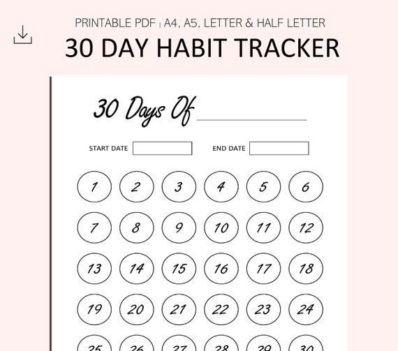 30 Day Challenge Tracker Printable Printable Habit Tracker 30 Day ...