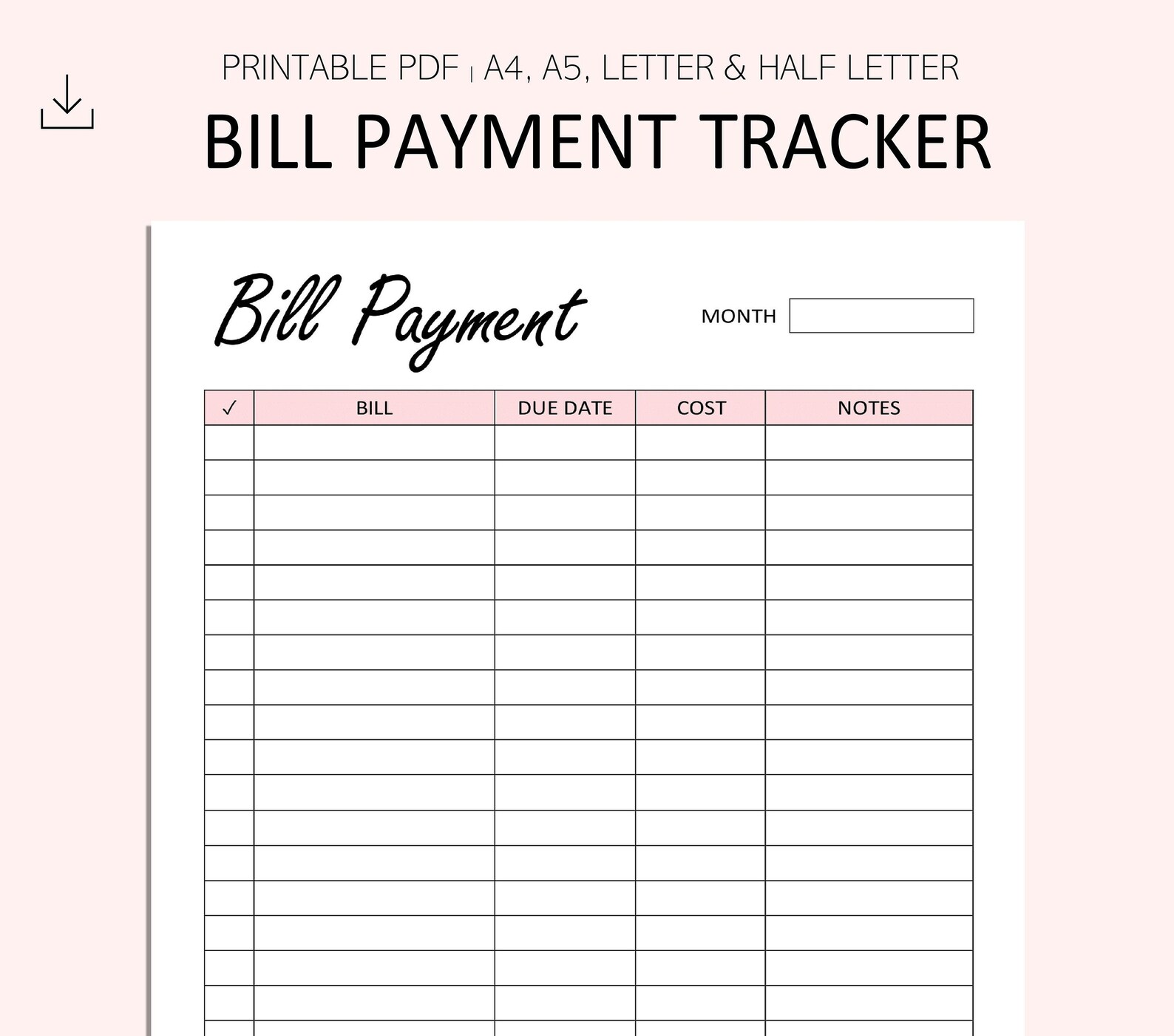 Bill Payment Tracker Monthly Bill Payment Log Bill Payment Etsy