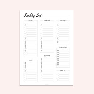 Packing List Packing Checklist Pre-Holiday Checklist Vacation Holiday Checklist PDF A4 A5 LETTER image 2