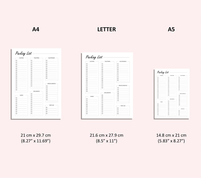 Packing List Packing Checklist Pre-Holiday Checklist Vacation Holiday Checklist PDF A4 A5 LETTER image 4