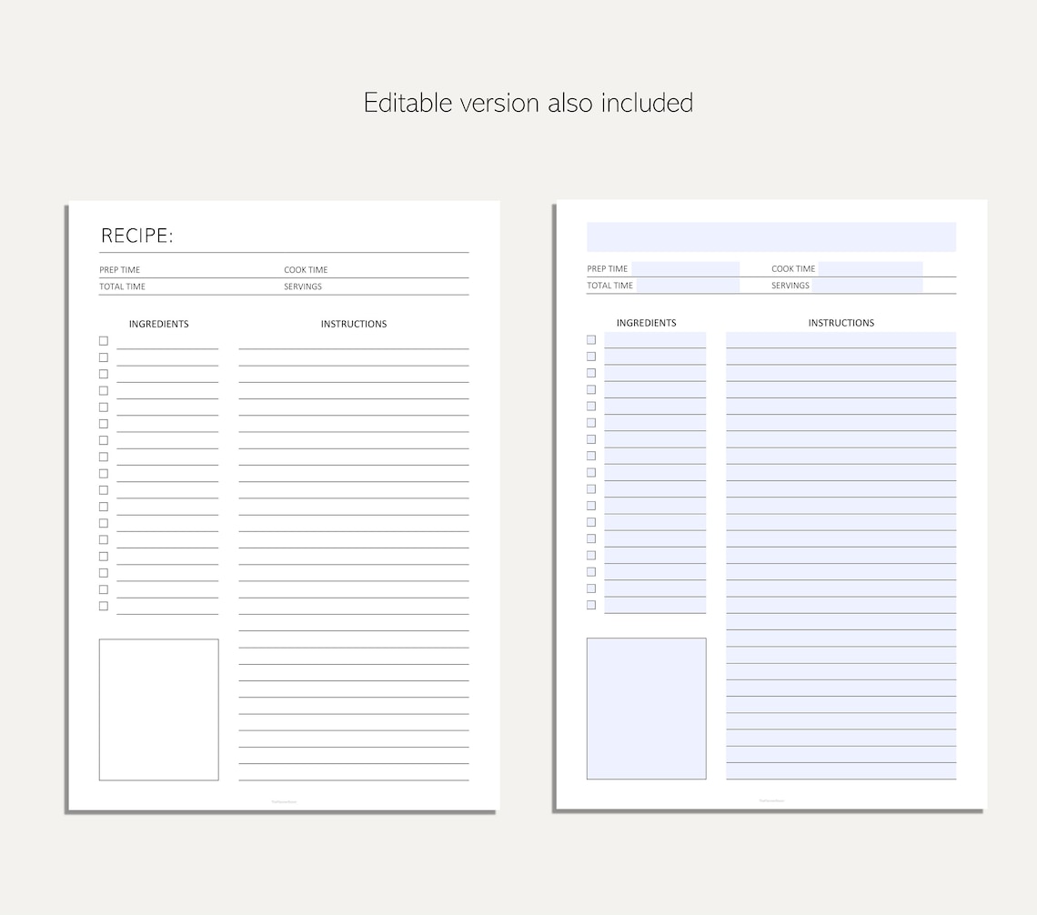 Editable Recipe Sheet Printable Recipe Sheet Recipe Instructions Recipe ...