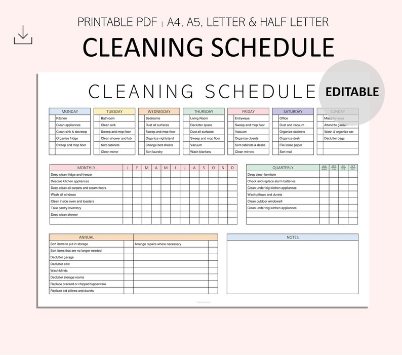 Editable Cleaning Schedule - ADHD Cleaning Planner Printable - Cleaning ...