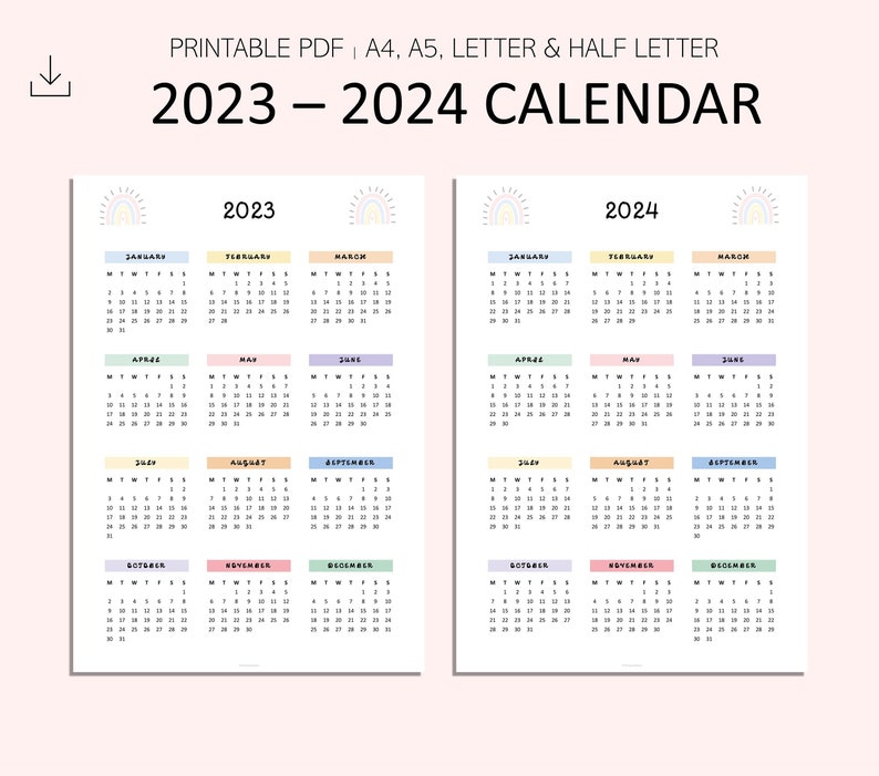 2023 2024 Rainbow Calendar 2023 2024 Printable Calendar Etsy 2023-2024-rainbow-calendar-2023-2024-printable-calendar-etsy
