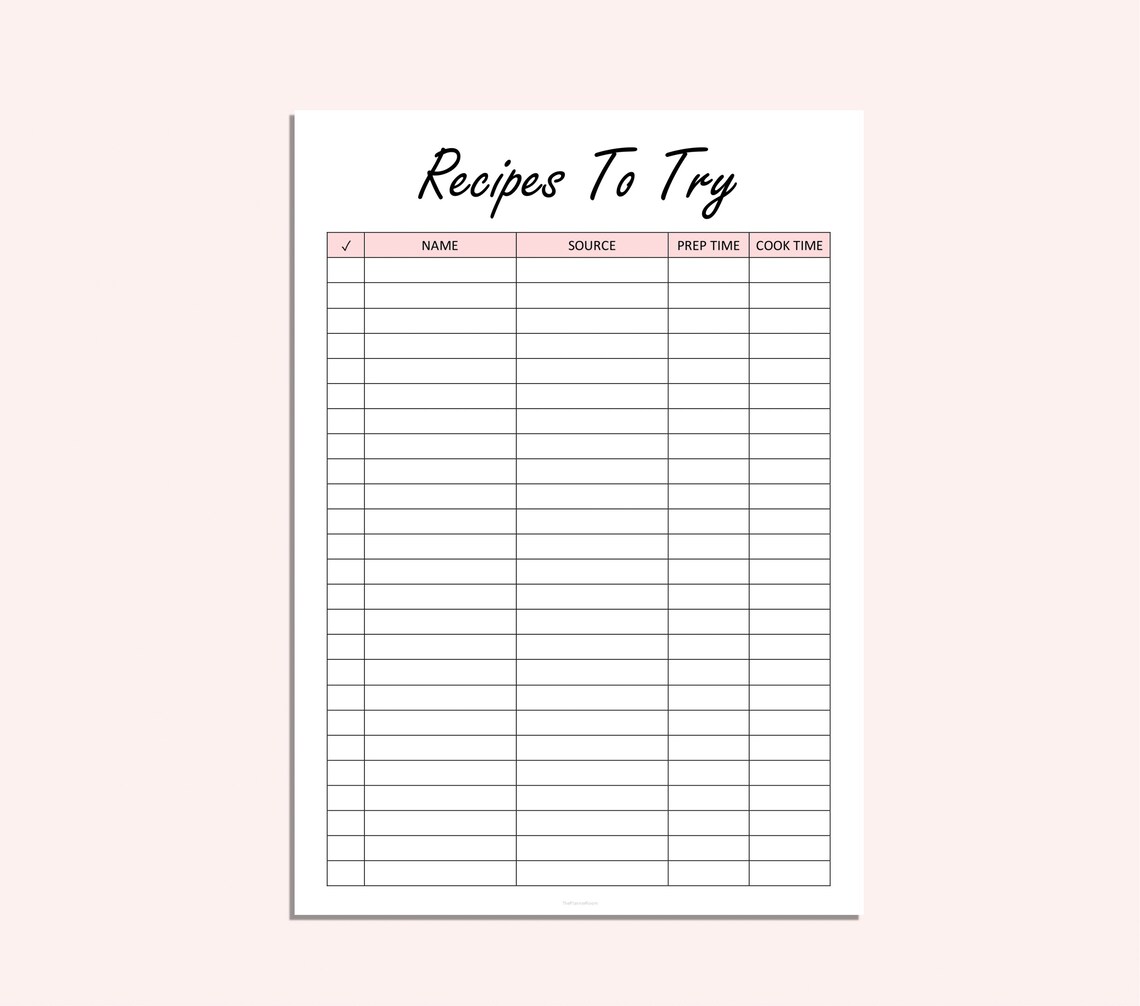 Recipes To Try Printable Recipes List Recipe Tracker Etsy
