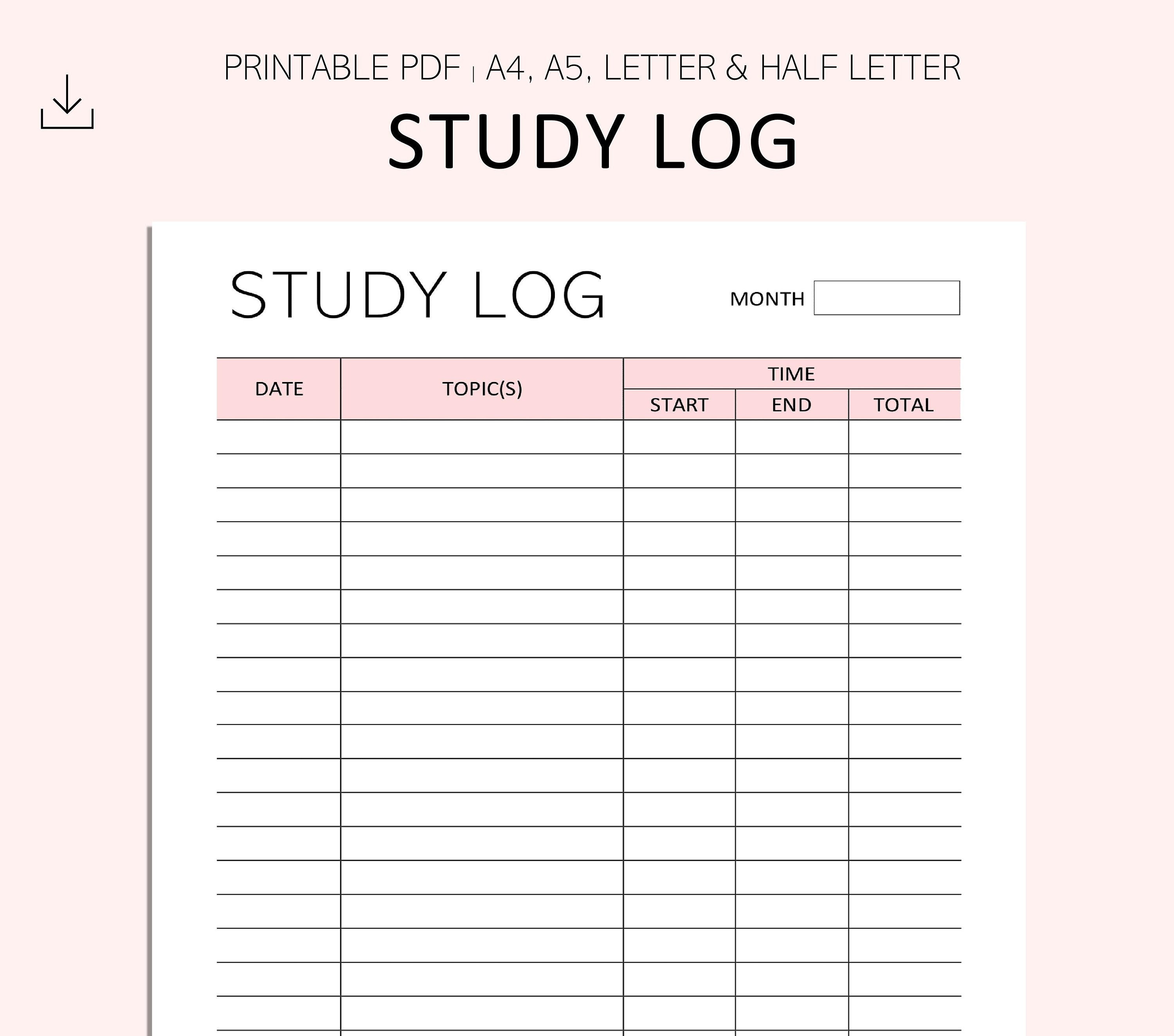 Study Log Printable Study Hours Tracker Revision Log Etsy