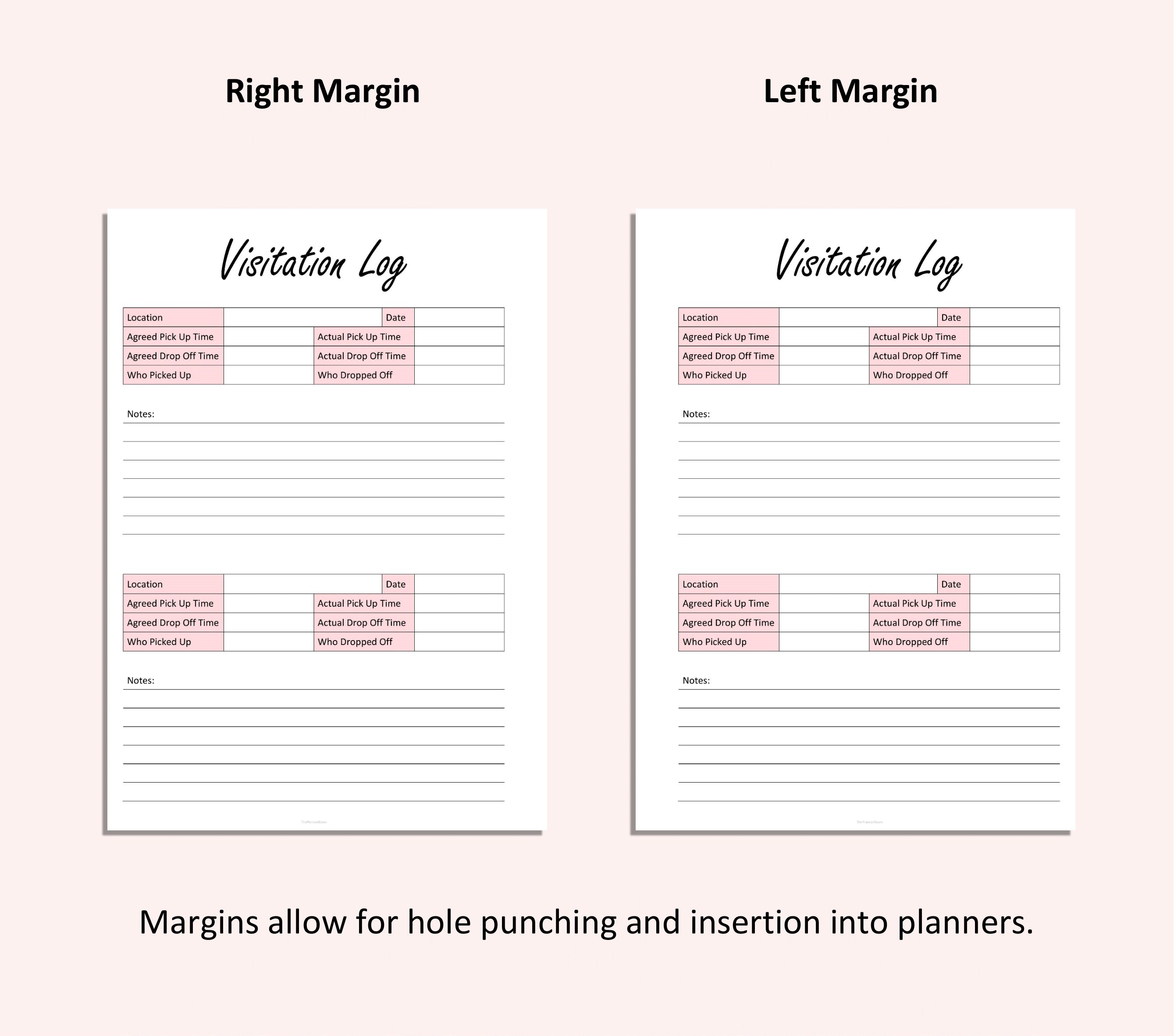 Visitation Log Printable Child Care Log Child Visits Tracker Visitation