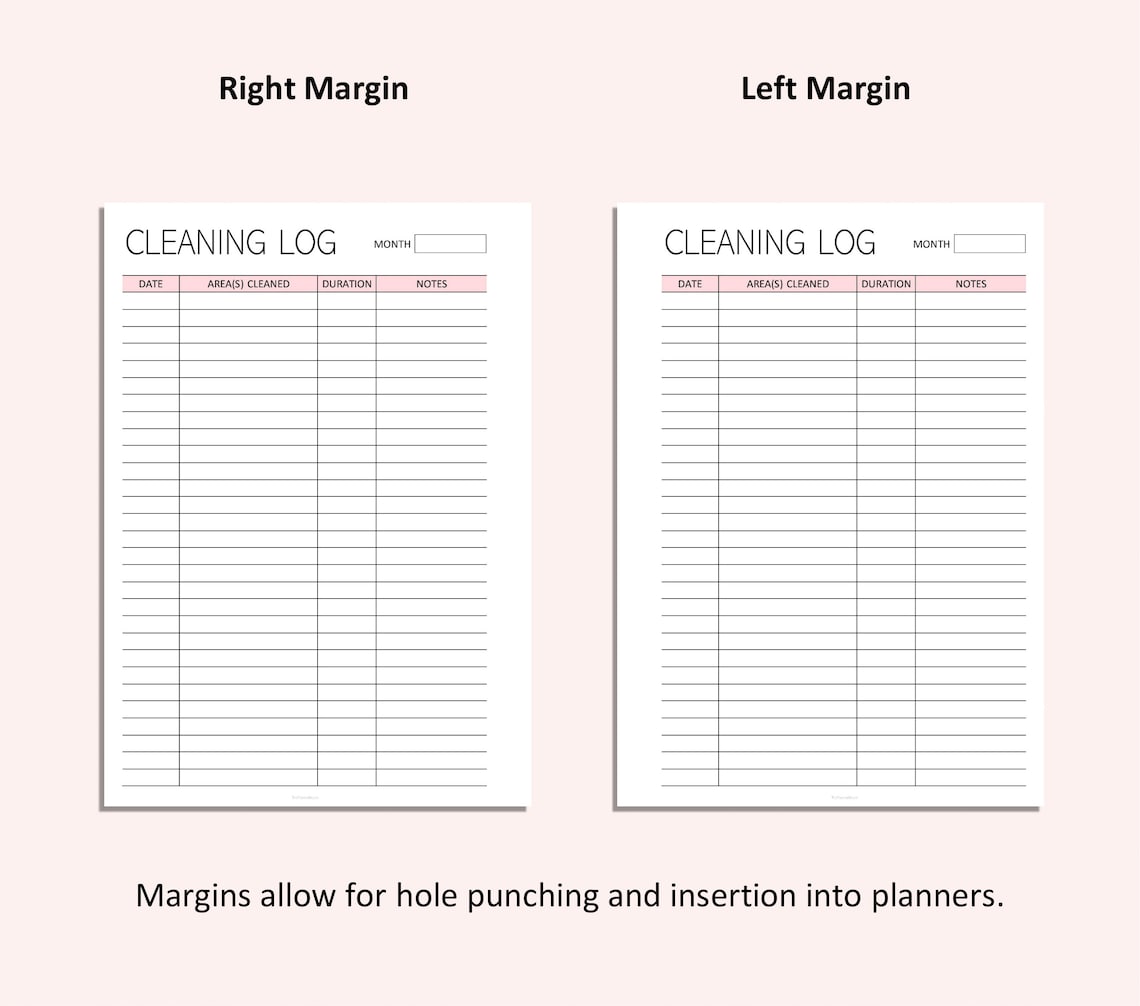Clean Side Log Cleaning Log Printable - Cleaning Tracker - Home Maintenance Printable ...