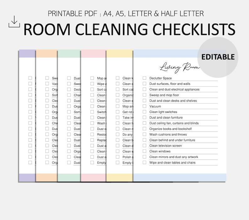 Editable Room Cleaning Checklist Room Cleaning Printable Cleaning Checklist PDF A4 A5 LETTER Etsy