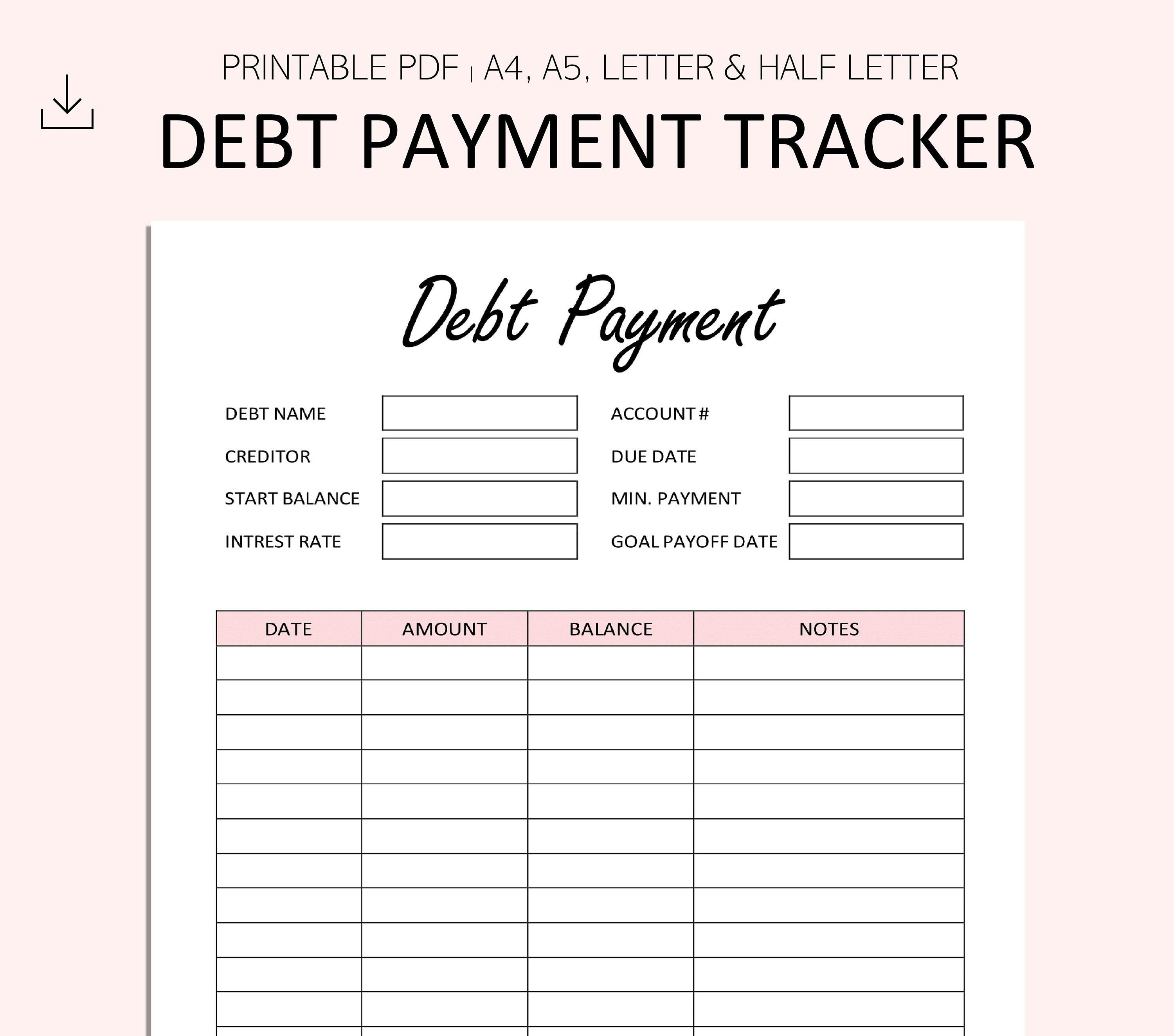 Debt Payment Tracker Printable Debt Payoff Planner Debt Etsy