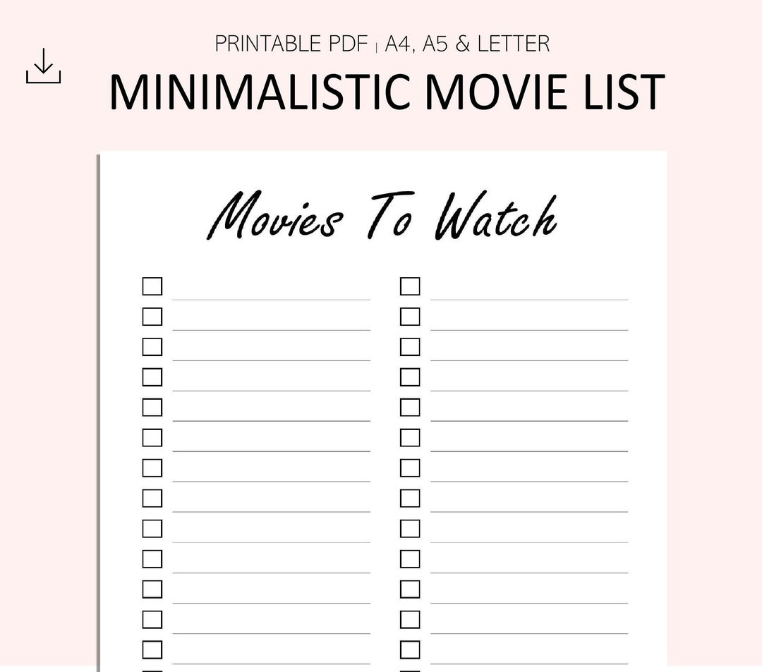 Movies to Watch List Movie Tracker Printable Movie List Printable ...