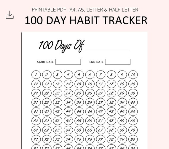 Paper & Party Supplies Paper Printable 100 Day Habit Tracker Calendars ...