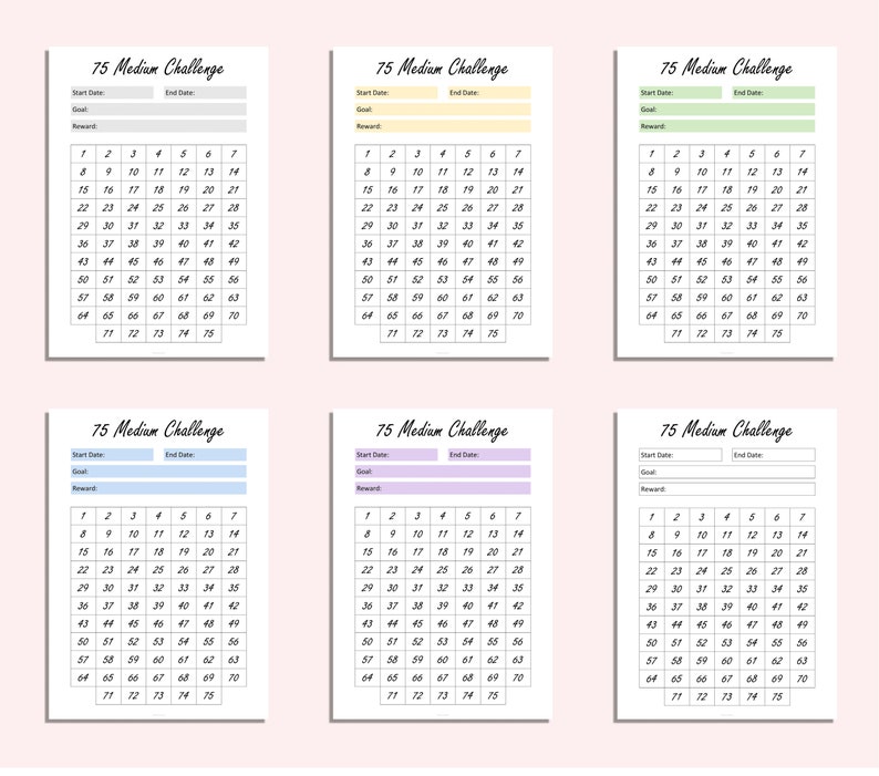 75 Medium Challenge Tracker - 75 Challenge Printable - PDF - A4 - A5 ...