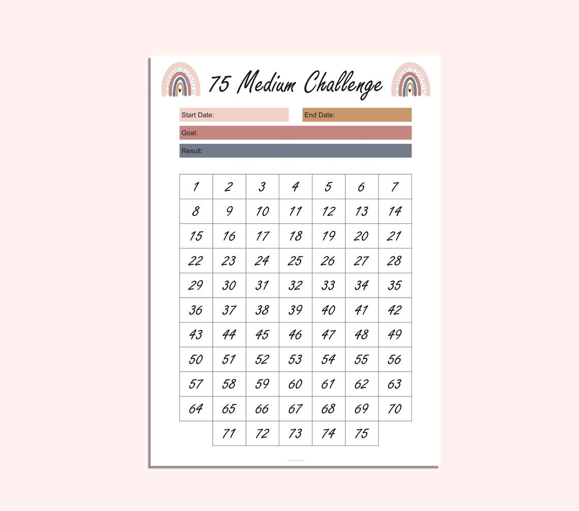 75 Medium Challenge Tracker - Boho 75 Challenge Printable - PDF - A4 ...