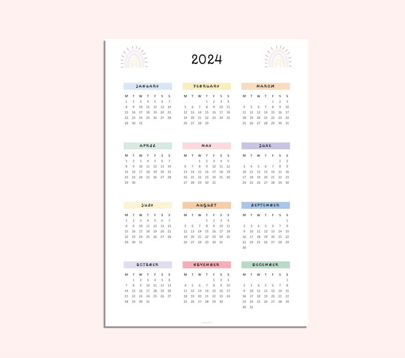 2023 2024 Rainbow Calendar 2023 2024 Printable Calendar Etsy Australia