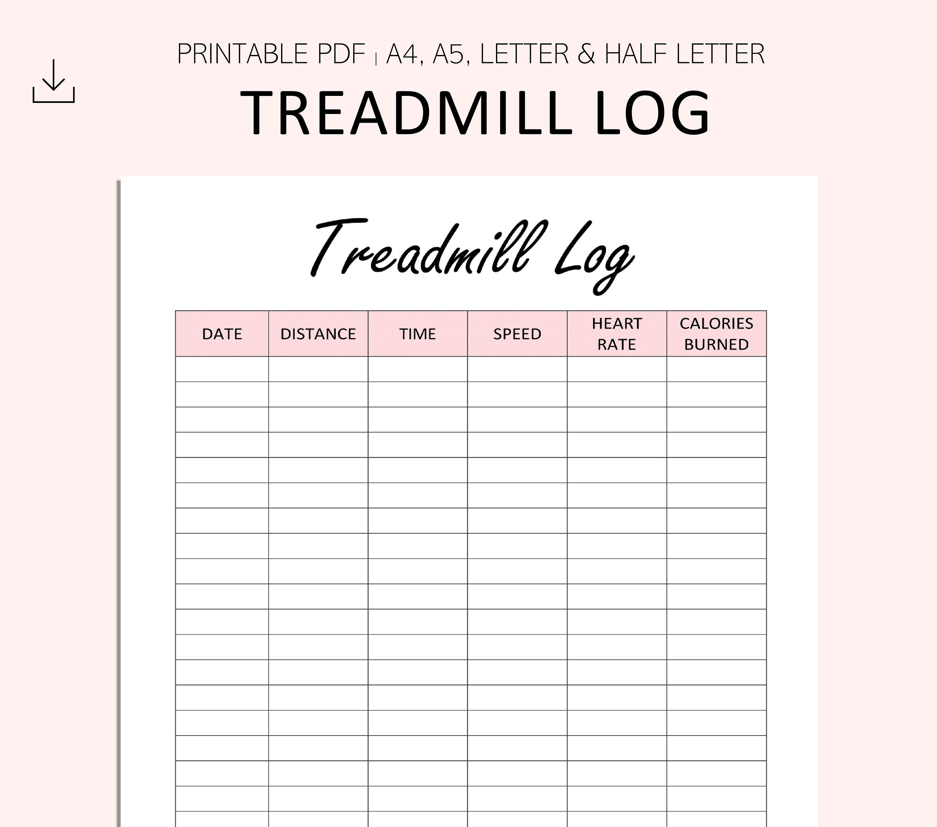 Treadmill Log Gym Tracker Printable Jogging Log Exercise Etsy