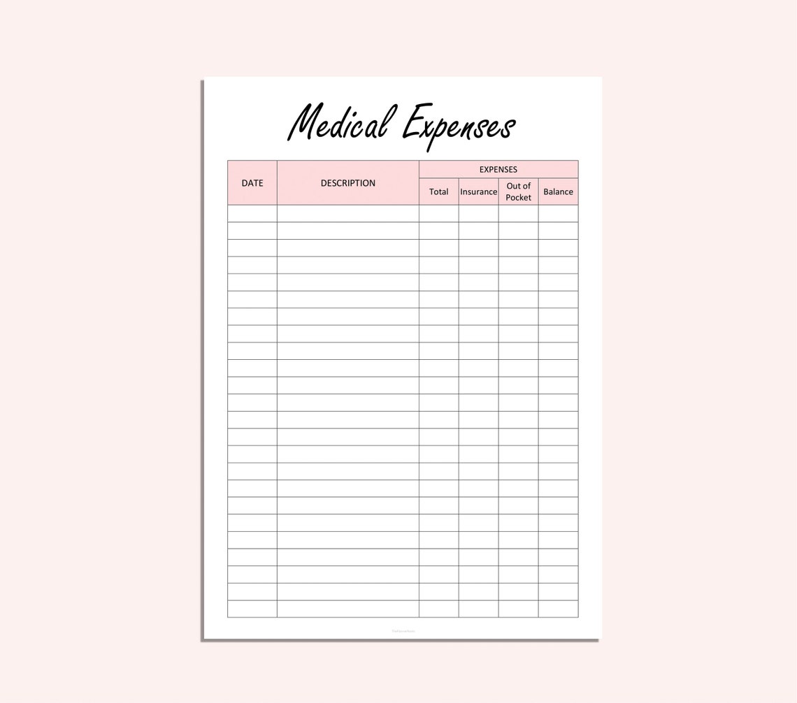 Medical Expenses Tracker Printable Medical Bills Log | Etsy