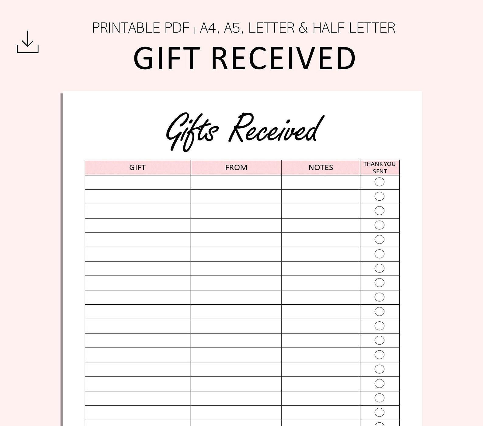 Gifts Received Tracker Printable Gift Register Gifts Etsy Gifts Received Tracker Printable Gift Register Gifts Etsy