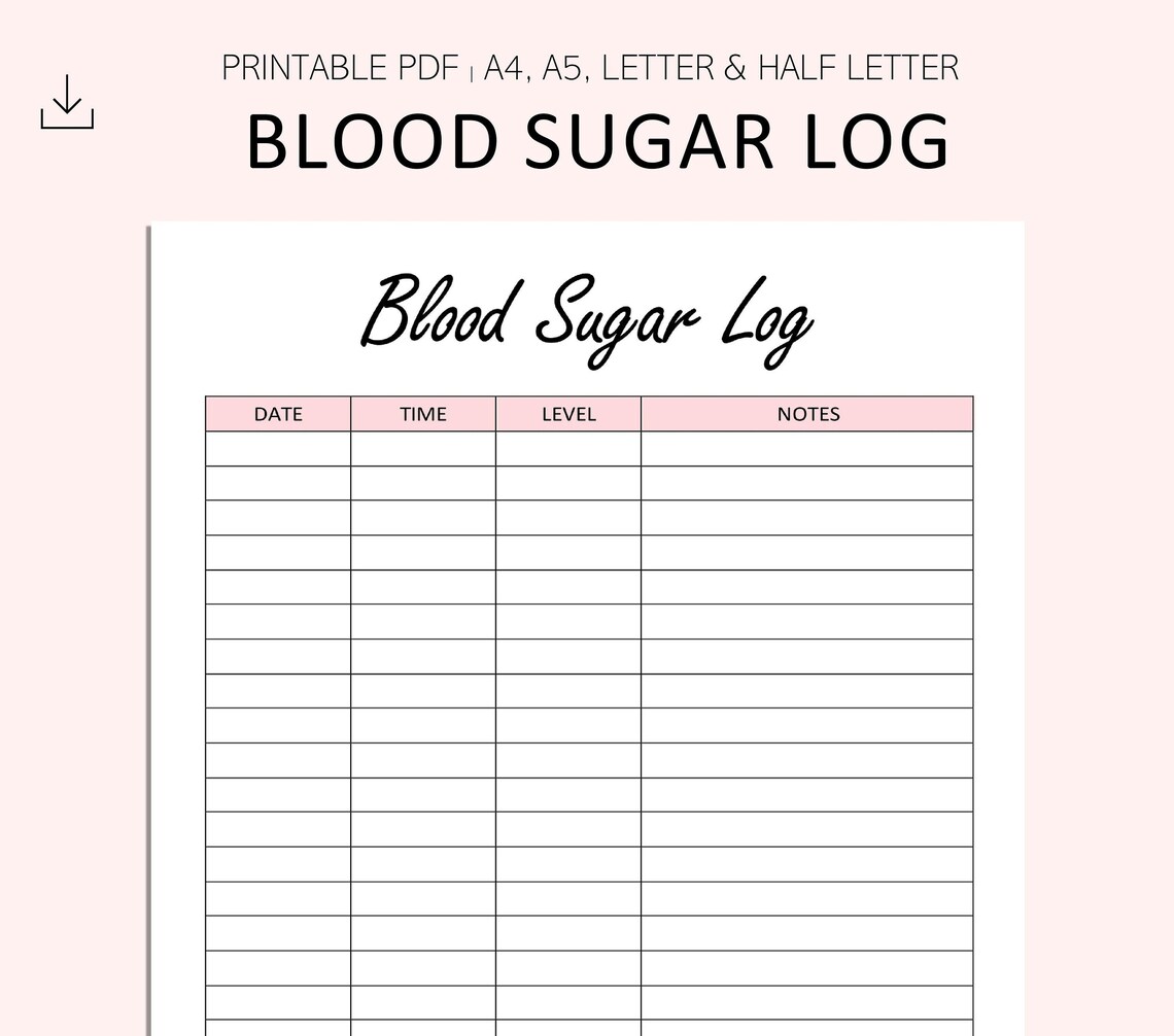 Blood Sugar Log Printable Blood Sugar Reading Tracker Etsy Nederland