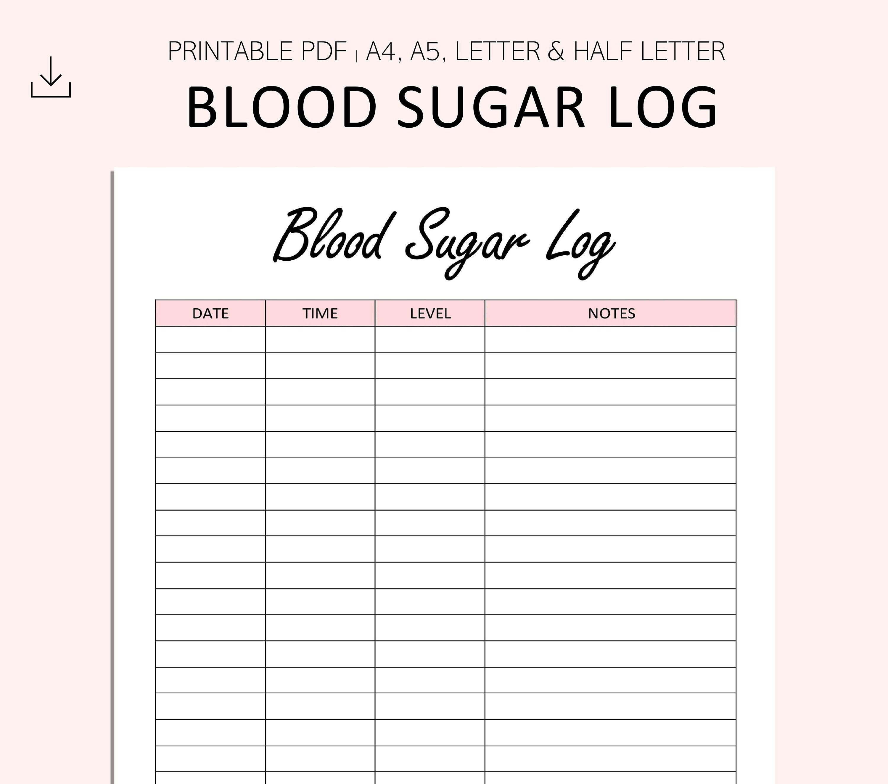 Blood Sugar Log Printable Blood Sugar Reading Tracker Etsy Canada