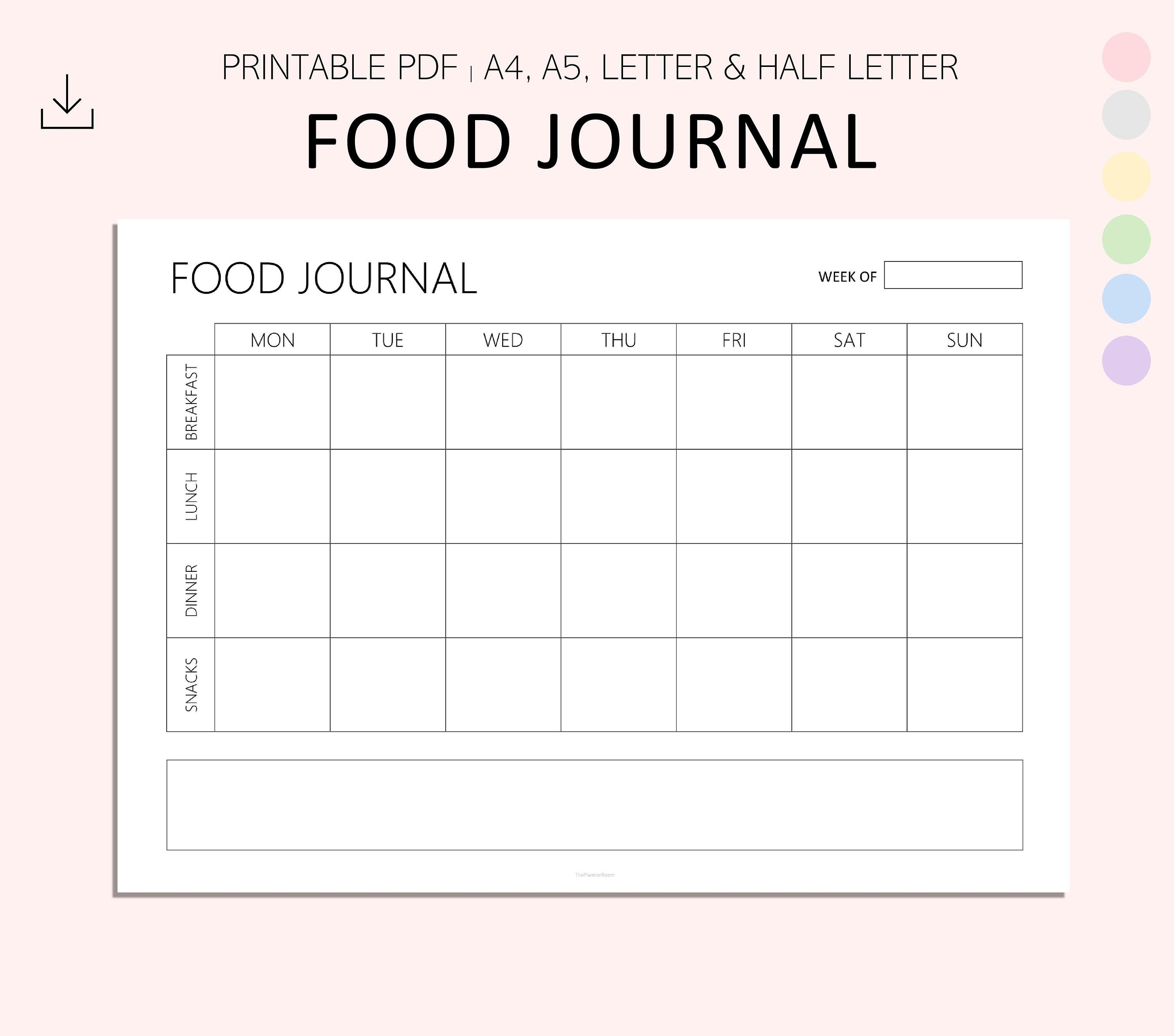 Food Journal - Food Diary - Diet Diary - Weekly Meal Planner - 7 Day ...